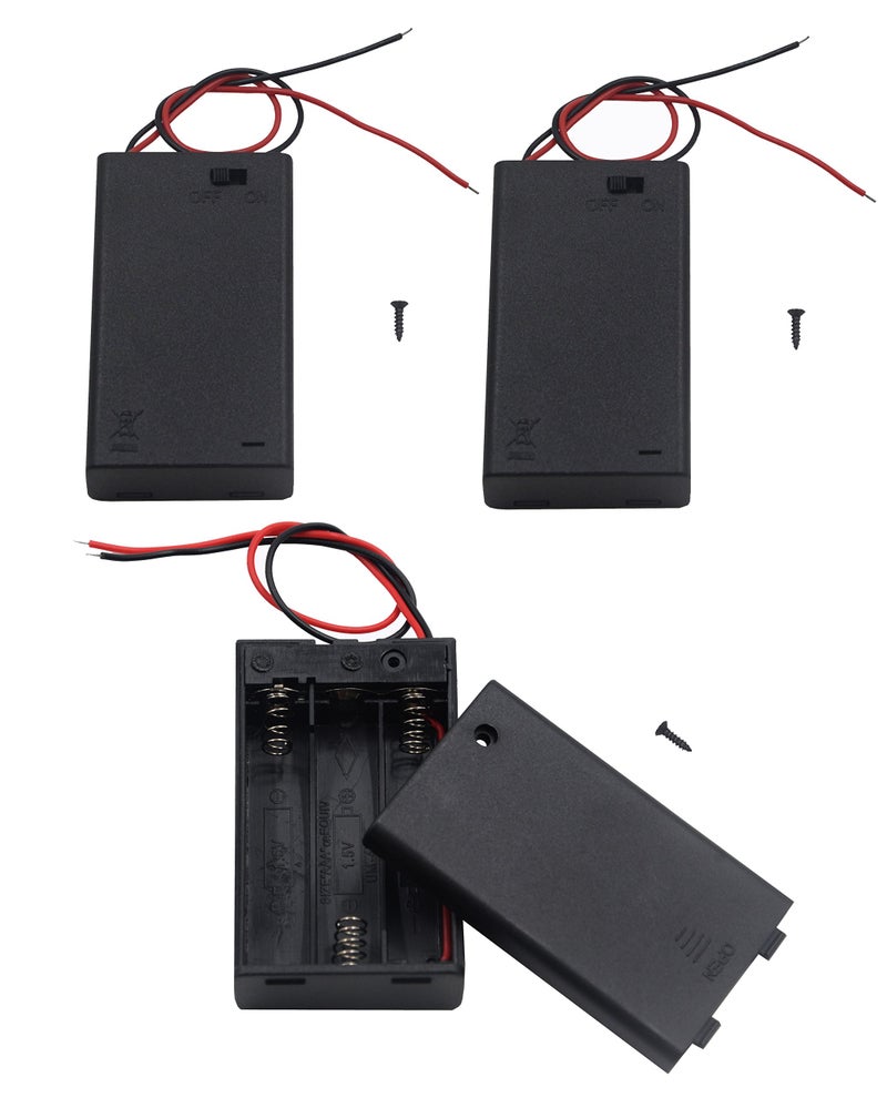 LAMPVPATH (Pack of 3) 3 AAA Battery Holder with Switch, 4.5V Battery Holder with Switch, 3X 1.5V AAA Battery Holder with Leads and Switch - Image 1